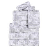 Cotton Modern Geometric Jacquard Plush Absorbent 9 Piece Towel Set